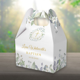 Baptism Christening Laurel Garland Gold Cross Favour Box