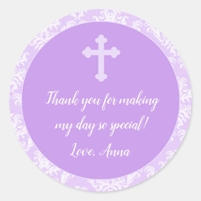 Baptism Christening Lavender Gift Favour Label (Front)