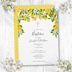 Baptism Christening Lemons Floral Elegant Modern Invitation