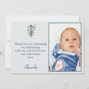 Baptism Christening Modern Boy Thank You Photo Invitation