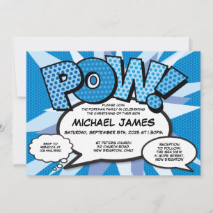 Baptism Christening Modern Comic Book Blue Invitation