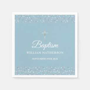 Baptism Christening Modern Silver Hearts  Napkin