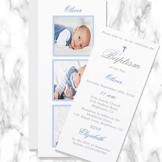Baptism | Christening  Photo Baby Blue Invitation (Creator Uploaded)