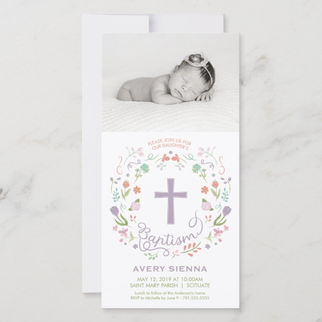 Baptism, Christening Photo Card Invitation - Girl (Front)