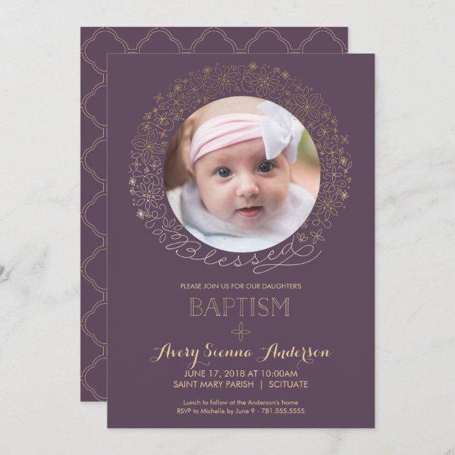 Baptism, Christening Photo Invitation, Girl's Invitation (Front/Back)