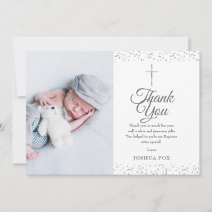 Baptism, Christening Photo Modern Silver  Thank You Card