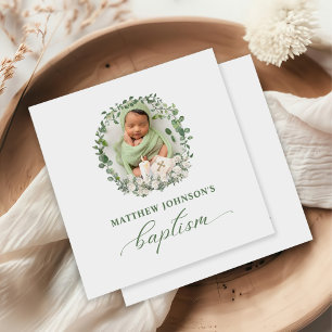 Baptism Christening Photo Roses Floral Napkin