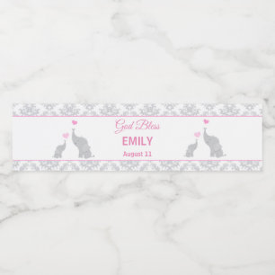 Baptism Christening Pink Elephants Bottle Label