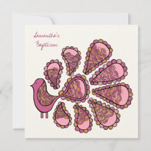 Baptism Christening Pink Peacock Invite Invitation