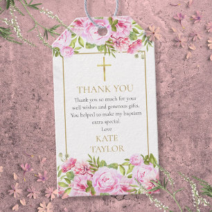  Baptism Christening Pink Rose Floral Gift Tags