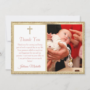Baptism Christening Religious Gold Cross Girl Thank You Card