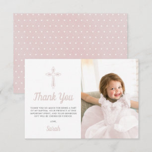 Baptism Christening Religious Pink Girl Photo Thank You Card