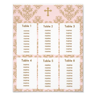Baptism Christening Seating Chart Gold Pink Damask Photo Print