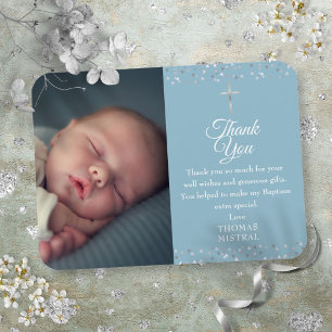 Baptism Christening Silver Hearts Photo Thank You Magnet