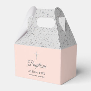 Baptism Christening Sliver Stardust Blush Pink Favour Box