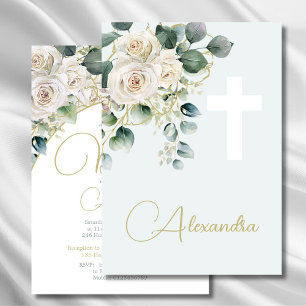 Baptism Christening Soft Green Religious Cross Invitation