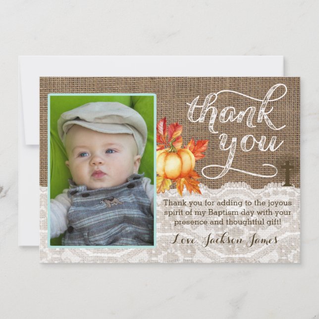 Baptism Christening Thank you Card, Pumpkins Cross Card (Front)