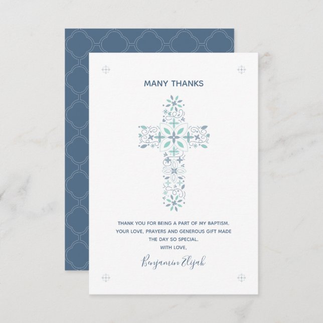 Baptism, Christening Thank You Note Christian Card (Front/Back)