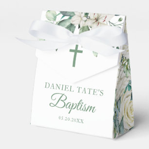 Baptism & Christening White Flowers Eucalyptus Favour Box