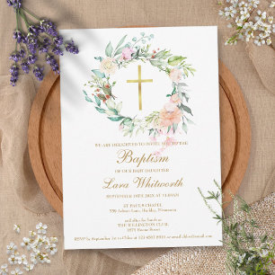 Baptism Christening Woodland Floral Garland Invitation
