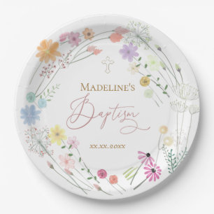 Baptism colourful wildflowers wreath paper plate