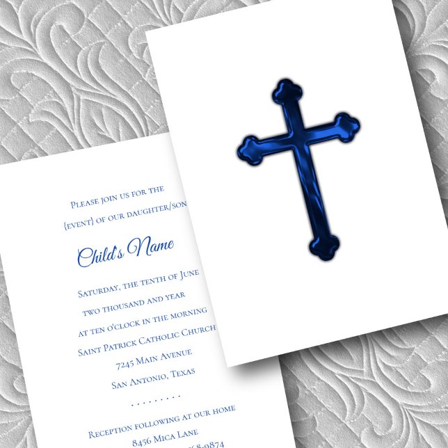 Baptism Confirmation 1st Communion Blue Cross Invitation (Creator Uploaded)