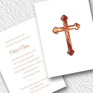 Baptism Confirmation 1st Communion Copper Cross Invitation