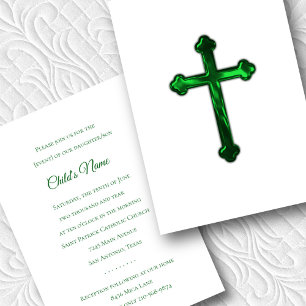 Baptism Confirmation 1st Communion Green Cross Invitation