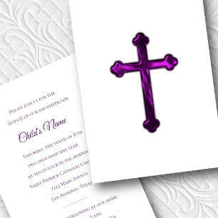Baptism Confirmation 1st Communion Purple Cross Invitation