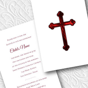 Baptism Confirmation 1st Communion Red Cross Invitation