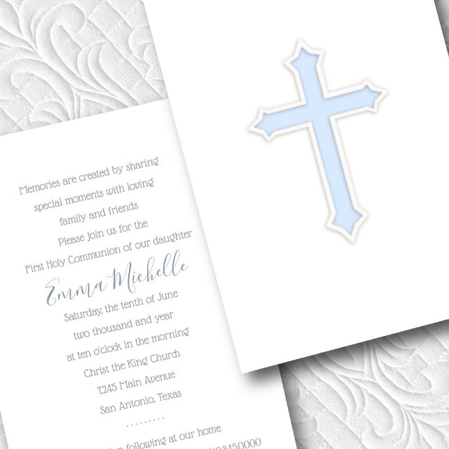 Baptism Confirmation Communion Cross Blue Invitation (Creator Uploaded)