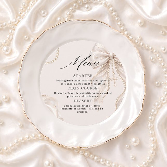 Baptism Coquette Beige Bow and Pearl Menu (Creator Uploaded)