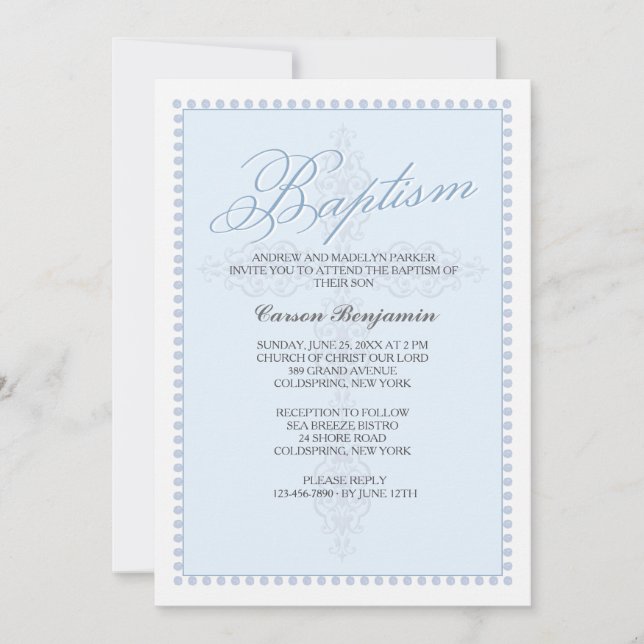 Baptism Cross Blue Invitation (Front)