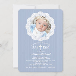 Baptism Cross Blue Photo Invitation
