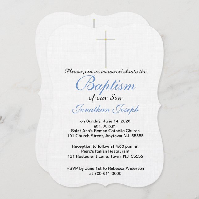 Baptism Cross Boy Blue Invitations (Front/Back)