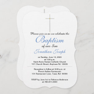 Baptism Cross Boy Blue Invitations