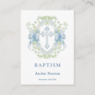 Baptism Cross Crest Greenery Baby Boy Enclosure Card
