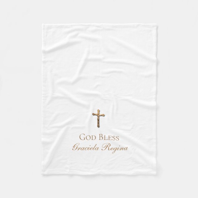 Baptism Cross Gold Crucifix Fleece Blanket (Front)
