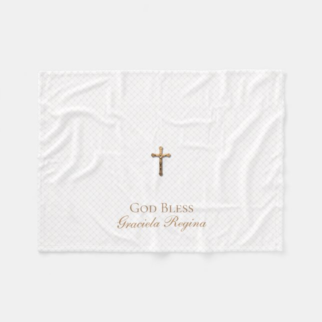 Baptism Cross Gold Crucifix Netting Fleece Blanket (Front (Horizontal))