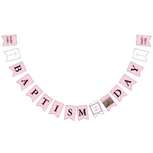 Baptism Cross Pink Black Photo Bunting