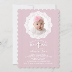 Baptism Cross Pink Photo Invitation