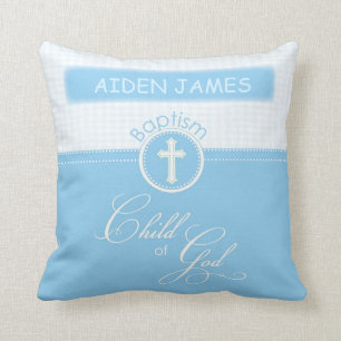 Baptism, Custom Name, Blue Child of God Cushion