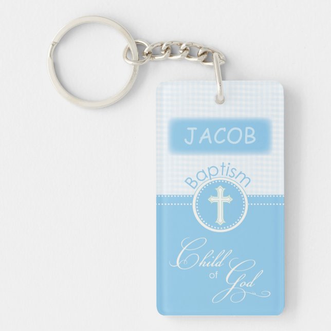 Baptism, Custom Name, Blue Child of God Key Ring (Front)