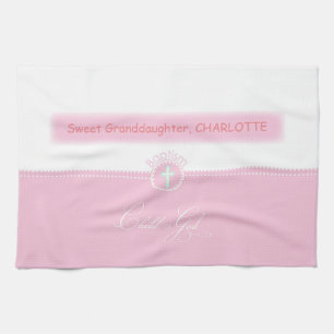 Baptism, Custom Name, Congratulations Pink Child o Tea Towel