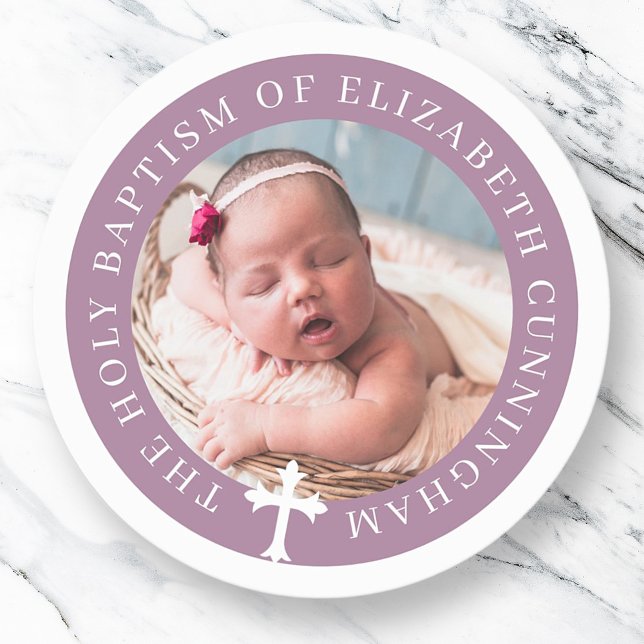 Baptism | Custom Photo and Cross Classic Round Sticker (Creator Uploaded)