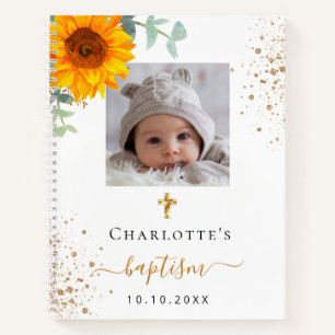 Baptism custom photo rustic sunflower guest book