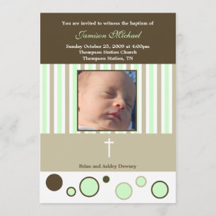 Baptism Dedication Boy Tan Brown Bubbles Invitation