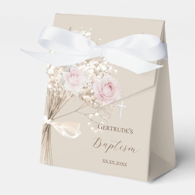 Baptism delicate bouquet favour box (Front Side)