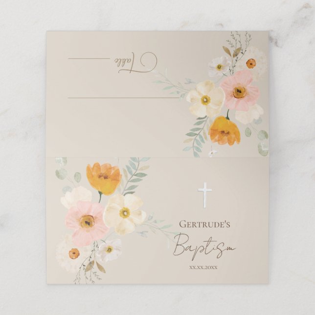 Baptism delicate bouquet place card (Outside Unfolded)