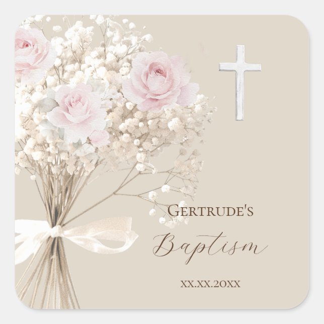 Baptism delicate bouquet  square sticker (Front)